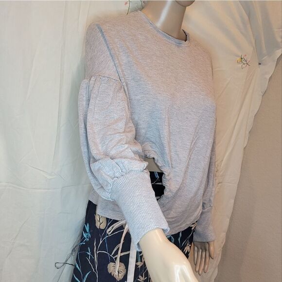 Zara basic Gray Knotted Front Lantern Sleeve Plain  light weight Sweatsh… - Picture 3 of 15